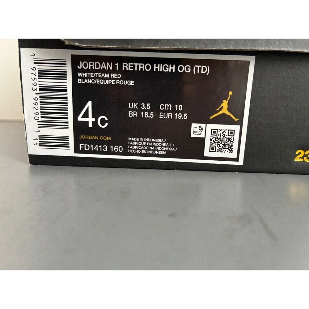 Nike Jordan 1 Retro High OG (TD FD1413 401 White/ Team Red size 4c - Picture 3 of 6